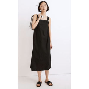 Madewell Linen-Cotton Princess-Seamed Midi Dress Black Adjustable Linen XXL